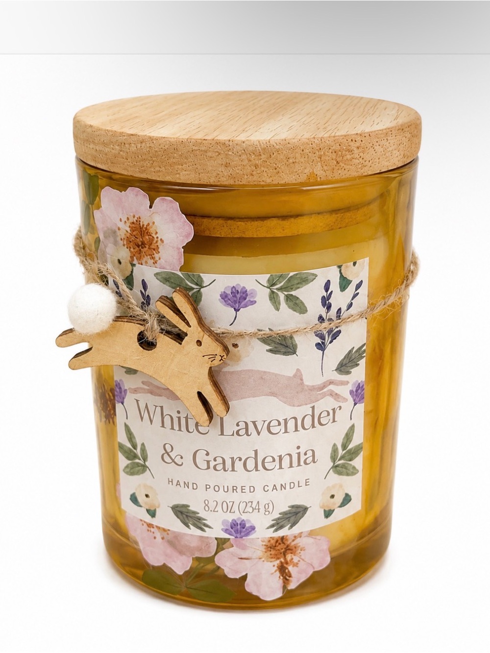 White Lavender & Gardenia Candle Glass - Jar/Bamboo Lid